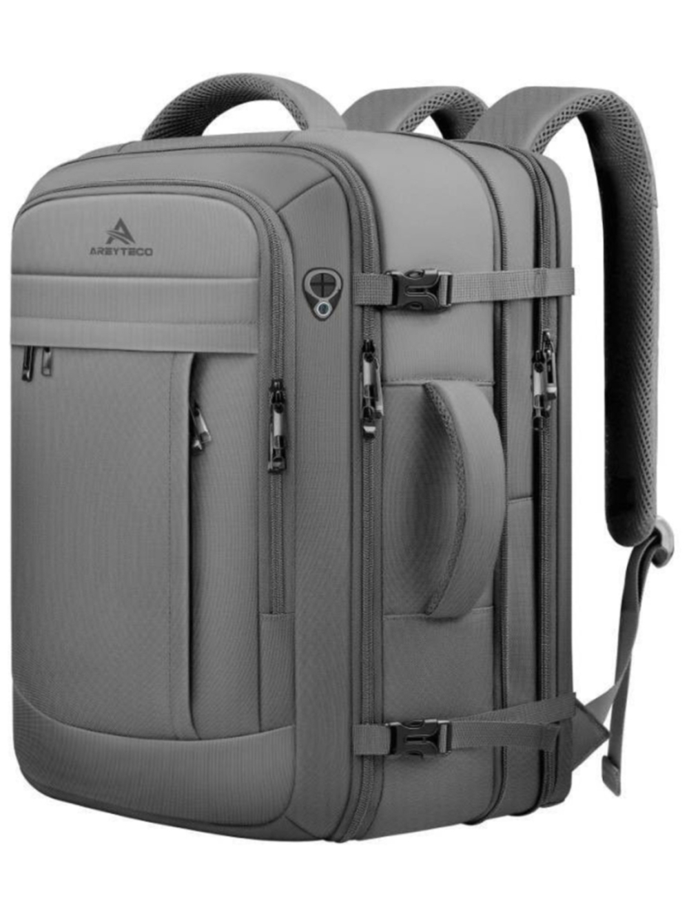 60L Extra Large Travel Laptop Backpack Expandable Carry On Waterproof Grey